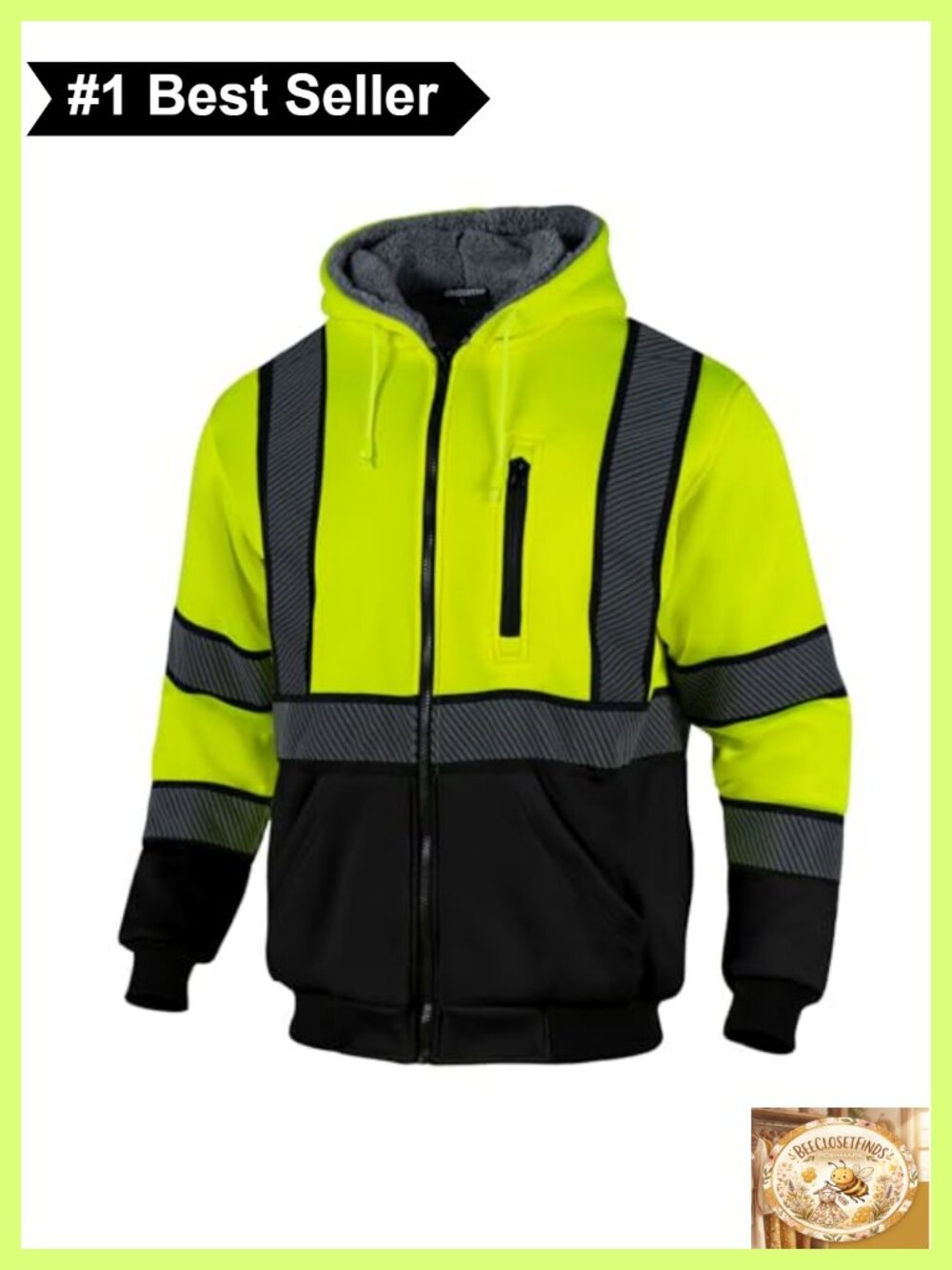 Men's ANSI Class 3 High Visibility Sherpa Fleece Hoodie Safety Jacket